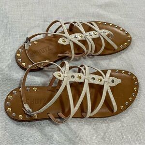 Schutz Malaya  White and Tan Women's Sandals Size 8.5B New